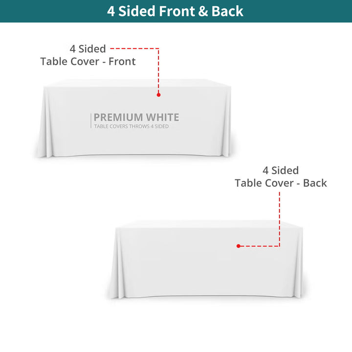 Premium White Color Table Covers &amp; Tablecloths - 4 Sided 033